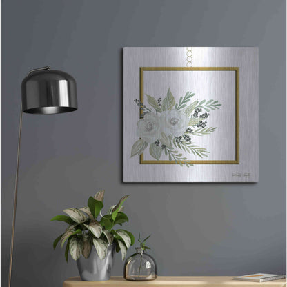 Luxe Metal Art 'Geometric Square Muted Floral' by Cindy Jacobs, Metal Wall Art,24x24