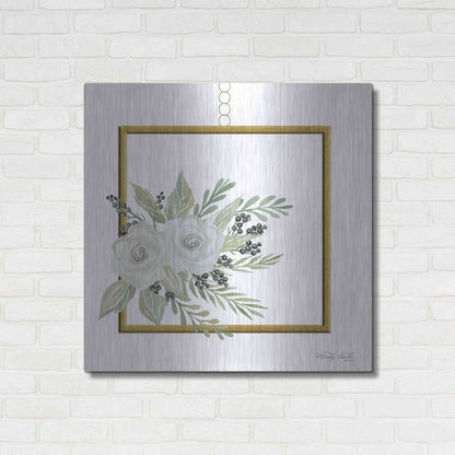 Luxe Metal Art 'Geometric Square Muted Floral' by Cindy Jacobs, Metal Wall Art,36x36