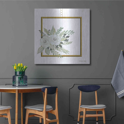 Luxe Metal Art 'Geometric Square Muted Floral' by Cindy Jacobs, Metal Wall Art,36x36