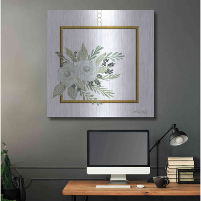 Luxe Metal Art 'Geometric Square Muted Floral' by Cindy Jacobs, Metal Wall Art,36x36