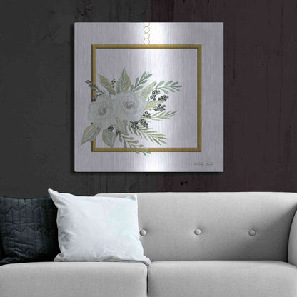 Luxe Metal Art 'Geometric Square Muted Floral' by Cindy Jacobs, Metal Wall Art,36x36