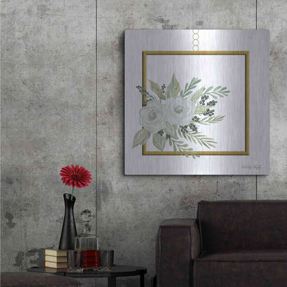 Luxe Metal Art 'Geometric Square Muted Floral' by Cindy Jacobs, Metal Wall Art,36x36