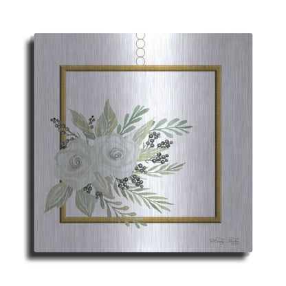 Luxe Metal Art 'Geometric Square Muted Floral' by Cindy Jacobs, Metal Wall Art
