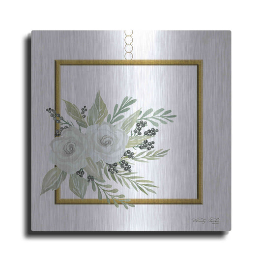 Luxe Metal Art 'Geometric Square Muted Floral' by Cindy Jacobs, Metal Wall Art