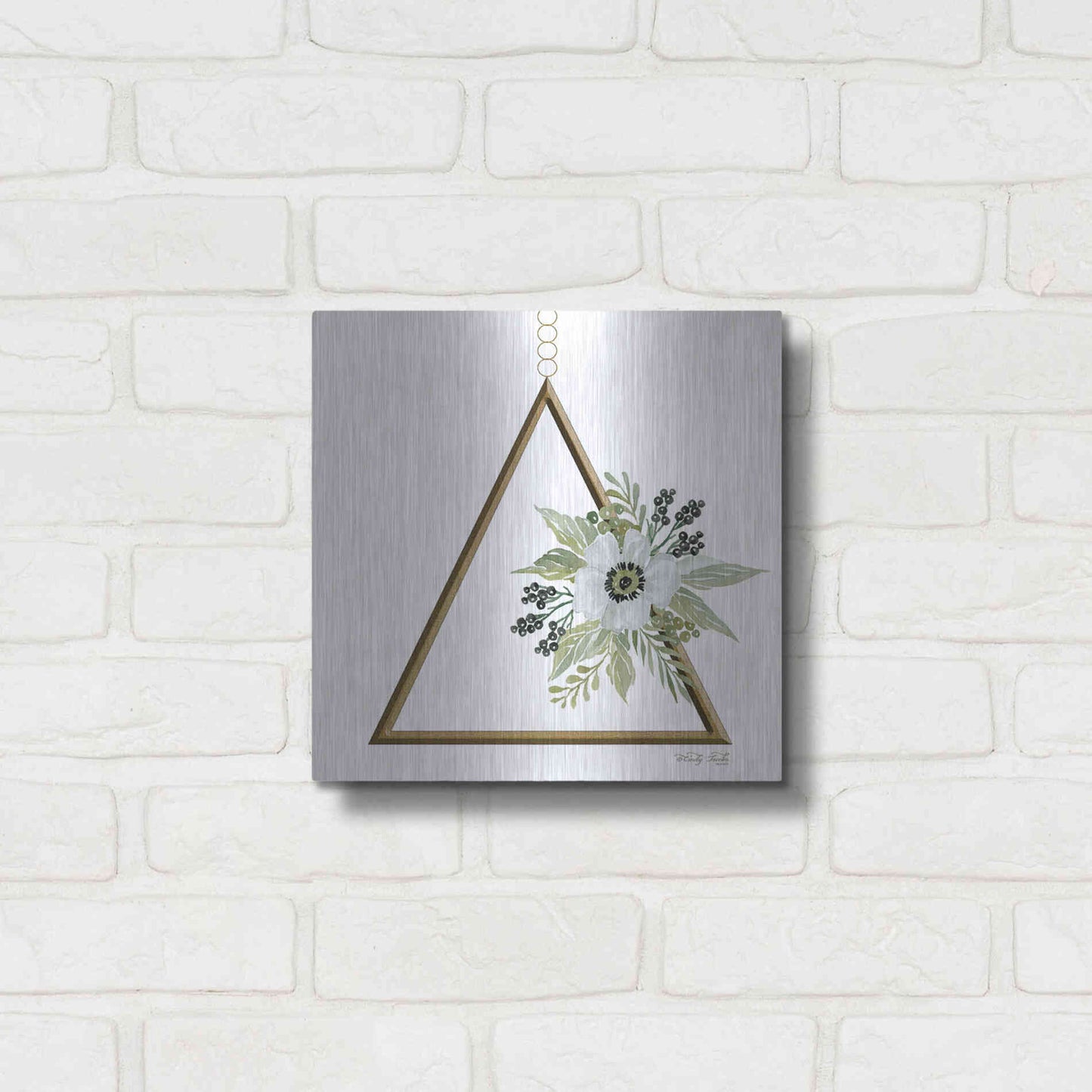 Luxe Metal Art 'Geometric Triangle Muted Floral II' by Cindy Jacobs, Metal Wall Art,12x12