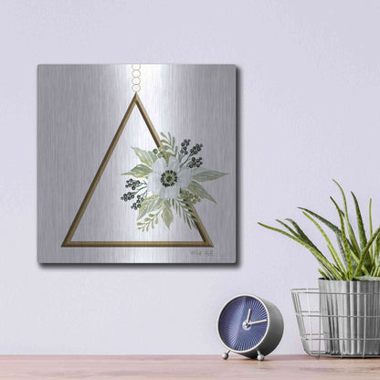 Luxe Metal Art 'Geometric Triangle Muted Floral II' by Cindy Jacobs, Metal Wall Art,12x12