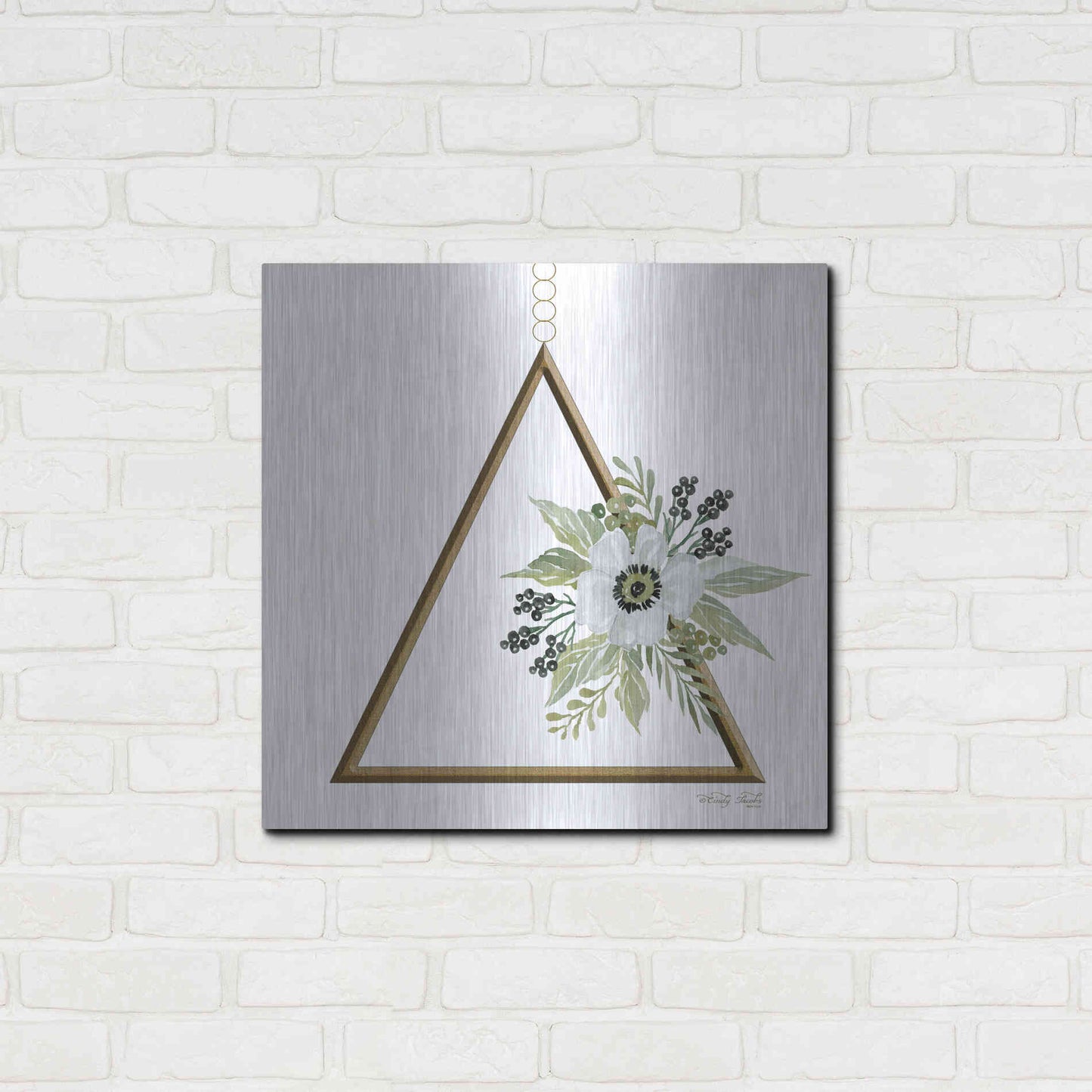 Luxe Metal Art 'Geometric Triangle Muted Floral II' by Cindy Jacobs, Metal Wall Art,24x24