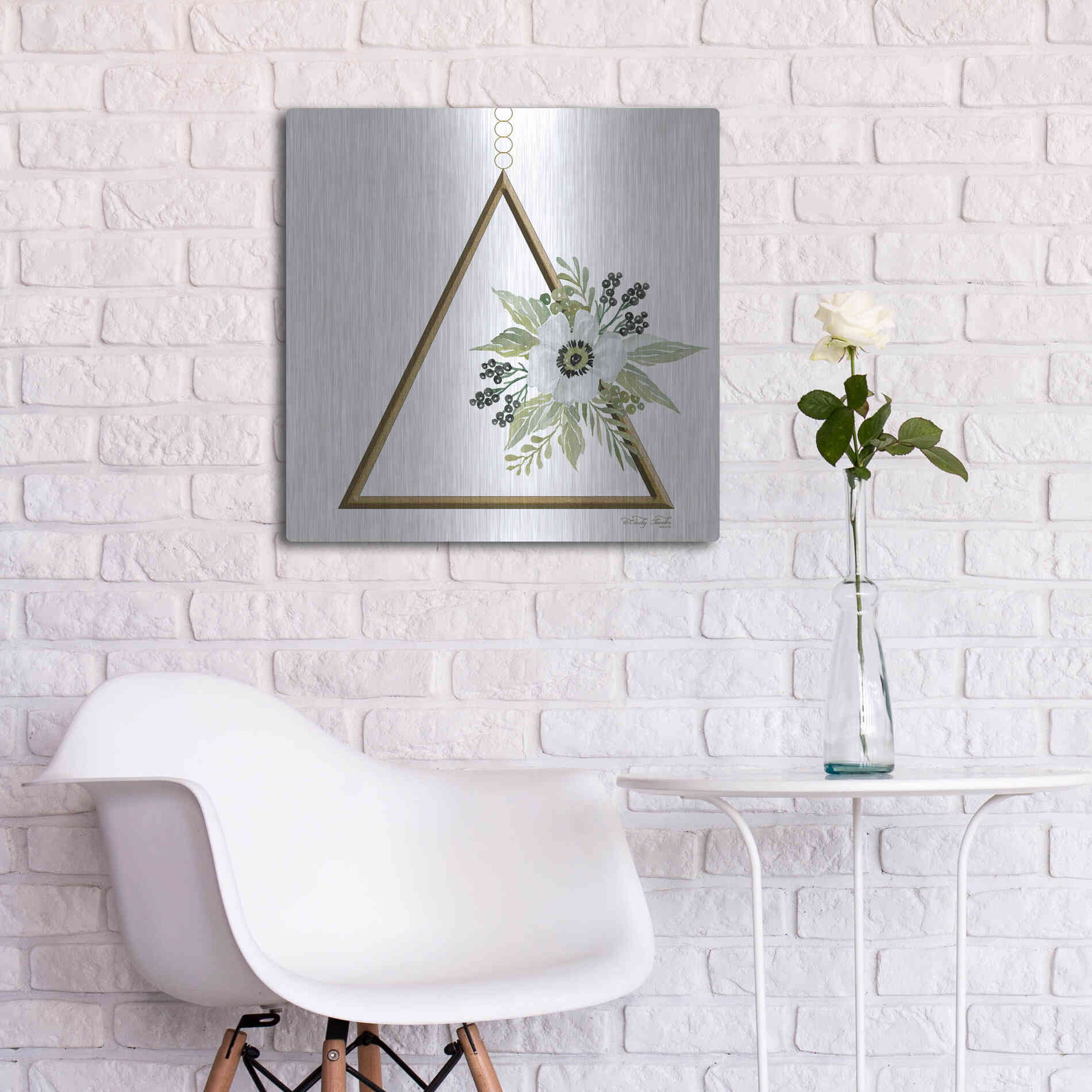 Luxe Metal Art 'Geometric Triangle Muted Floral II' by Cindy Jacobs, Metal Wall Art,24x24