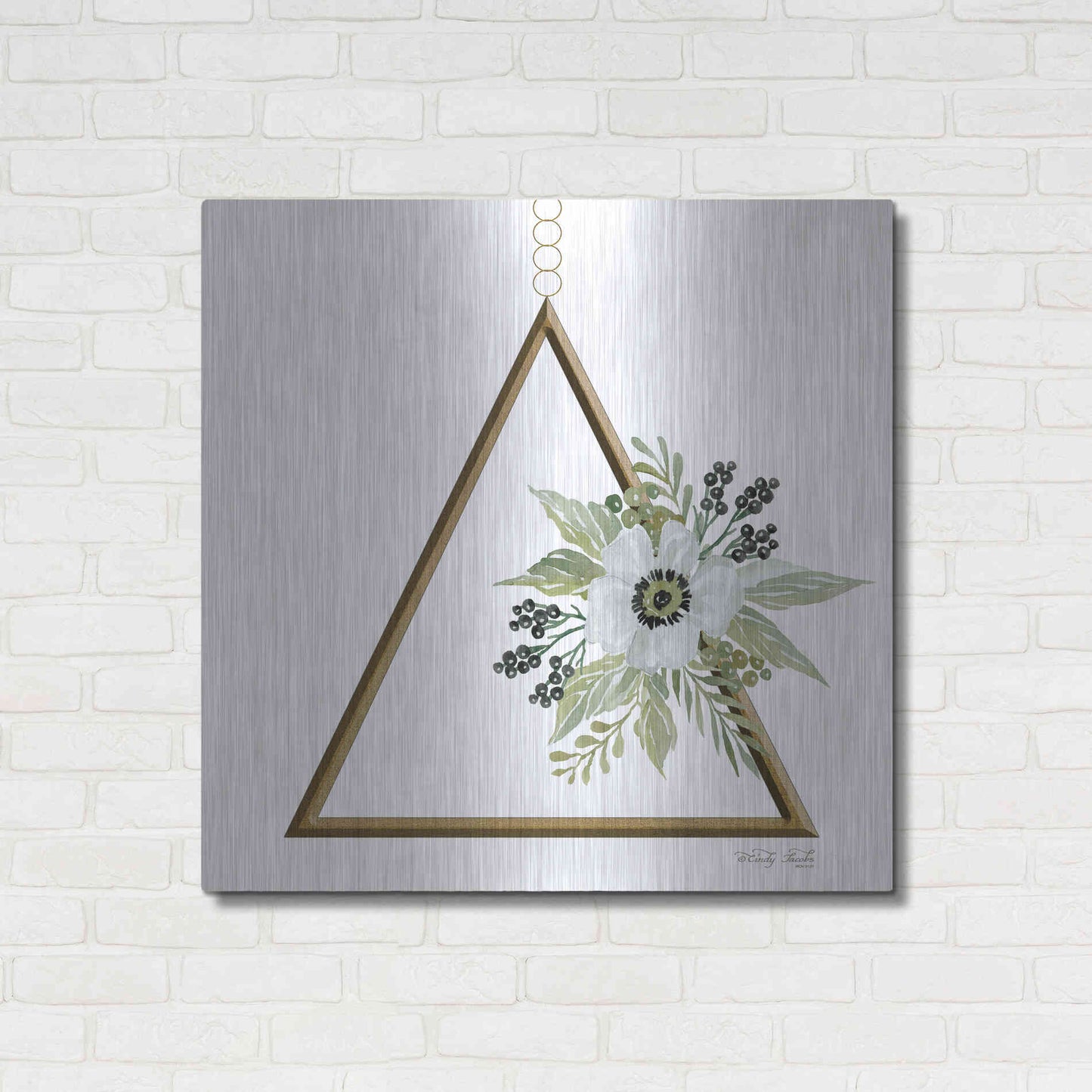Luxe Metal Art 'Geometric Triangle Muted Floral II' by Cindy Jacobs, Metal Wall Art,36x36