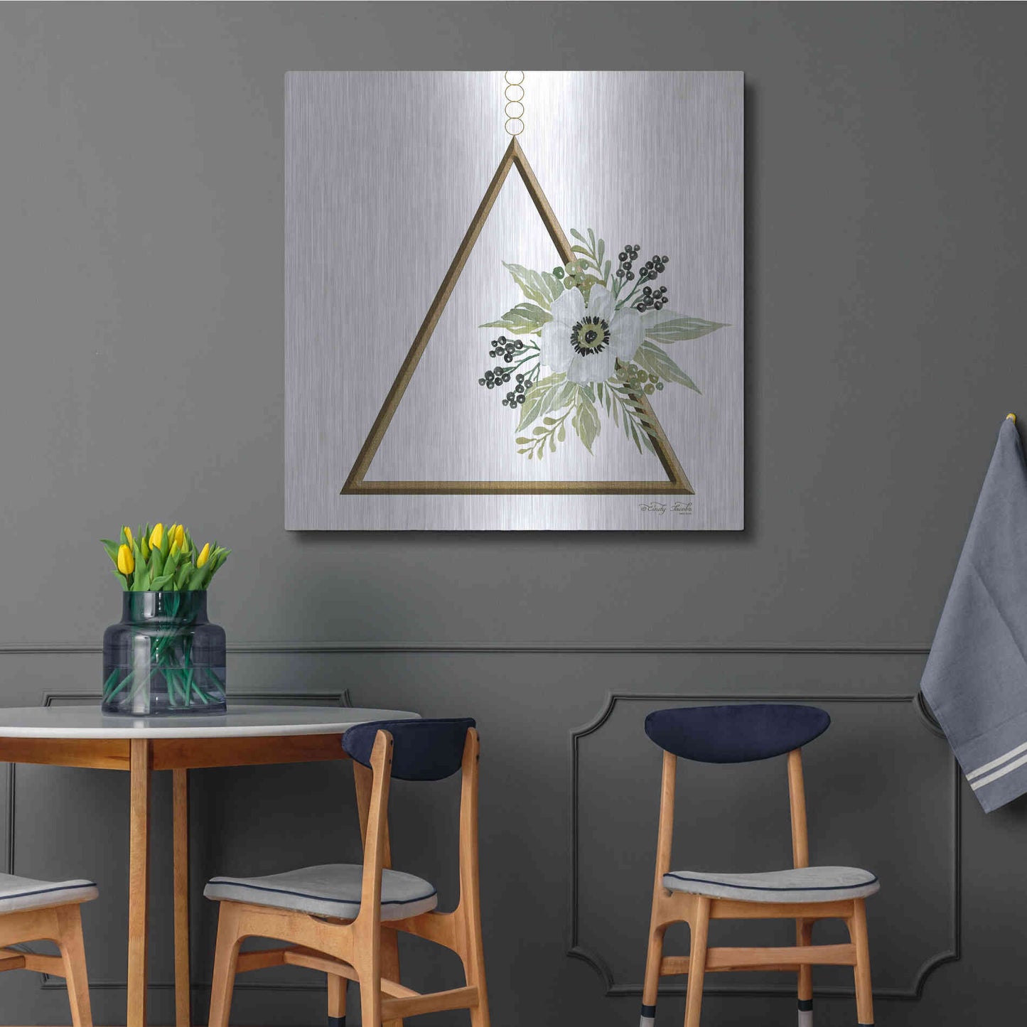 Luxe Metal Art 'Geometric Triangle Muted Floral II' by Cindy Jacobs, Metal Wall Art,36x36