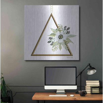 Luxe Metal Art 'Geometric Triangle Muted Floral II' by Cindy Jacobs, Metal Wall Art,36x36