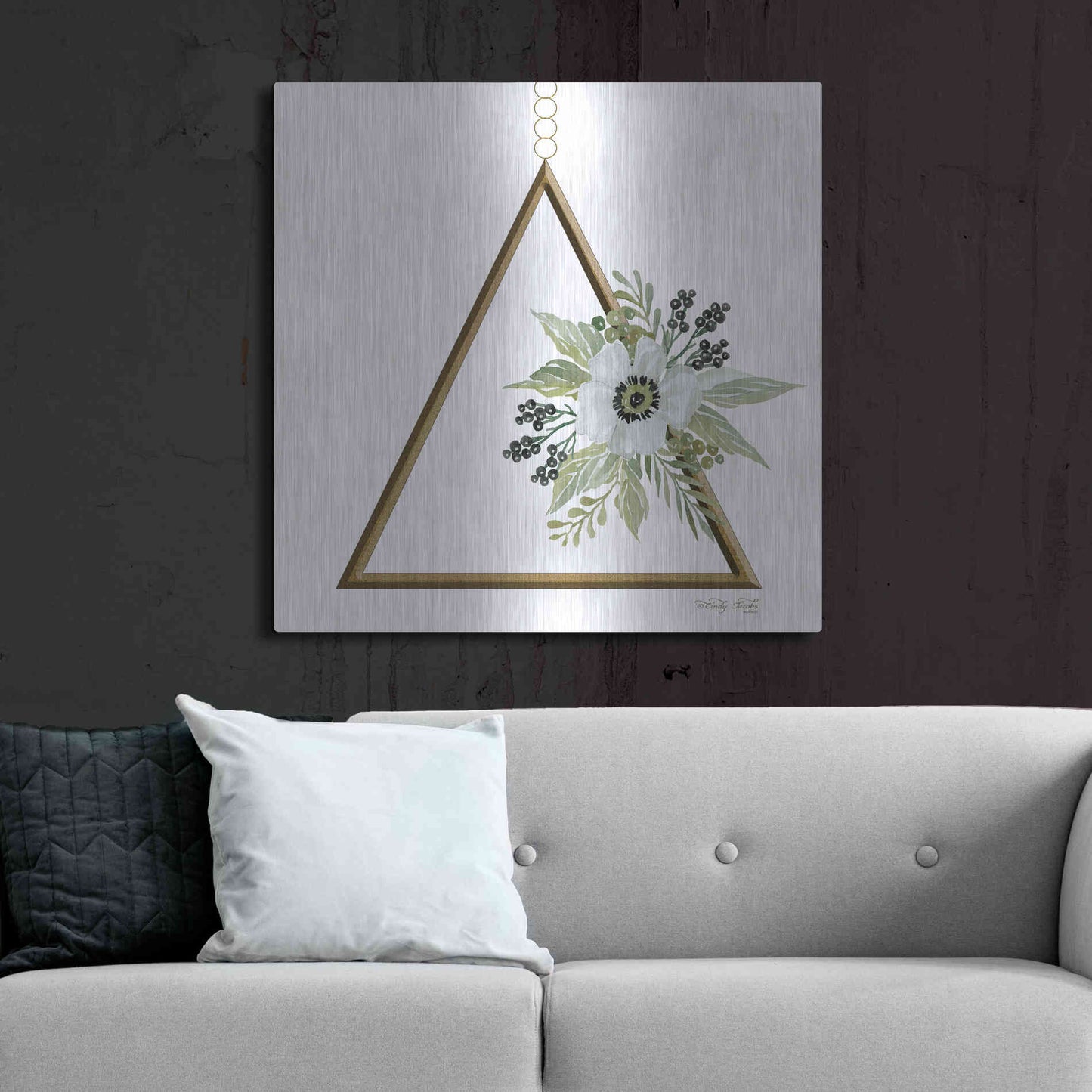 Luxe Metal Art 'Geometric Triangle Muted Floral II' by Cindy Jacobs, Metal Wall Art,36x36