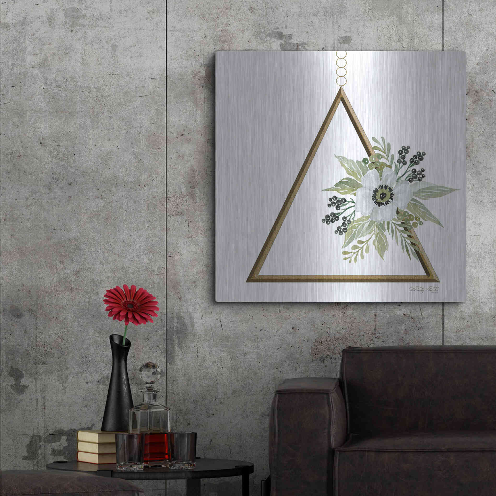 Luxe Metal Art 'Geometric Triangle Muted Floral II' by Cindy Jacobs, Metal Wall Art,36x36