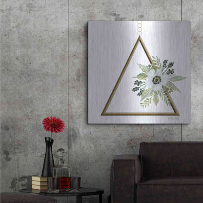 Luxe Metal Art 'Geometric Triangle Muted Floral II' by Cindy Jacobs, Metal Wall Art,36x36
