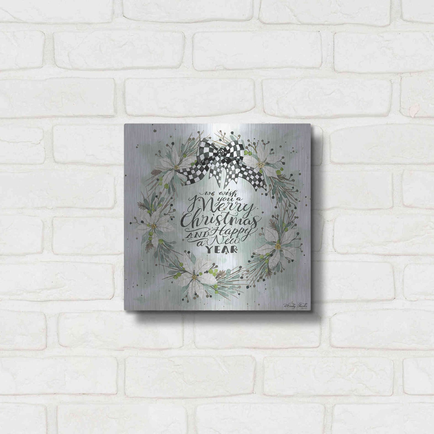 Luxe Metal Art 'We Wish You a Merry Christmas' by Cindy Jacobs, Metal Wall Art,12x12