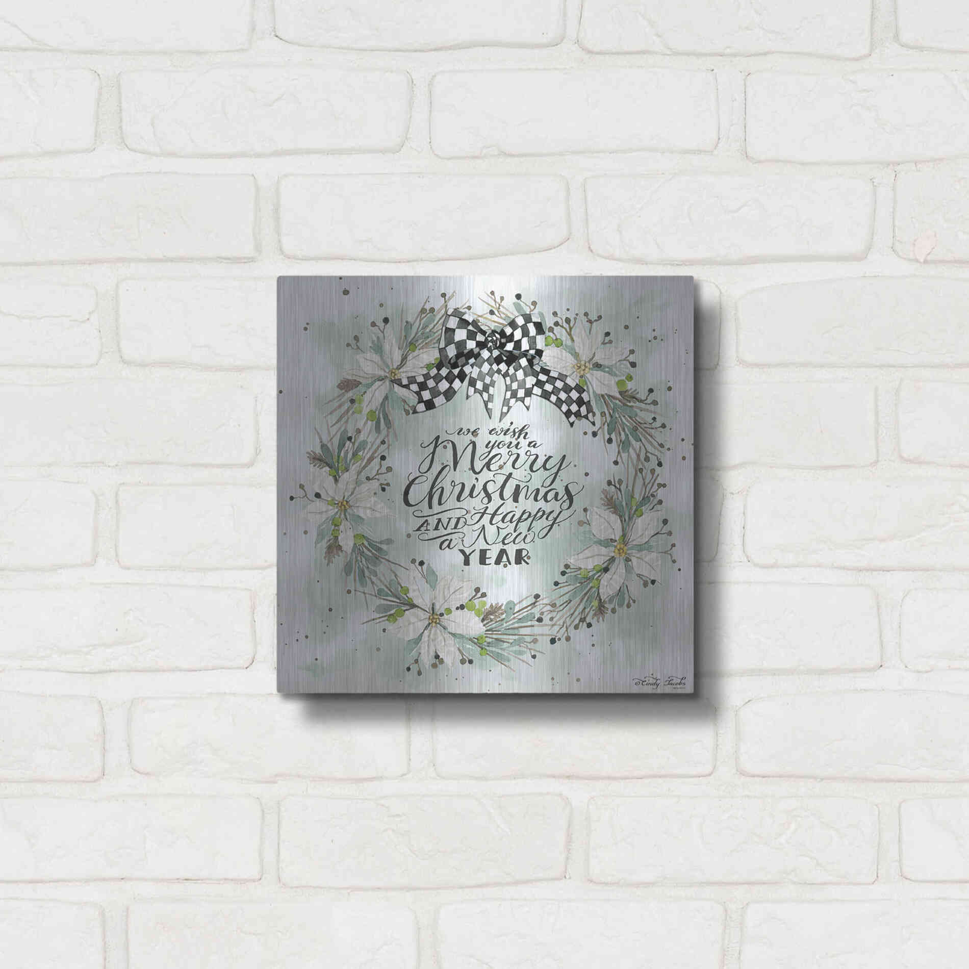 Luxe Metal Art 'We Wish You a Merry Christmas' by Cindy Jacobs, Metal Wall Art,12x12