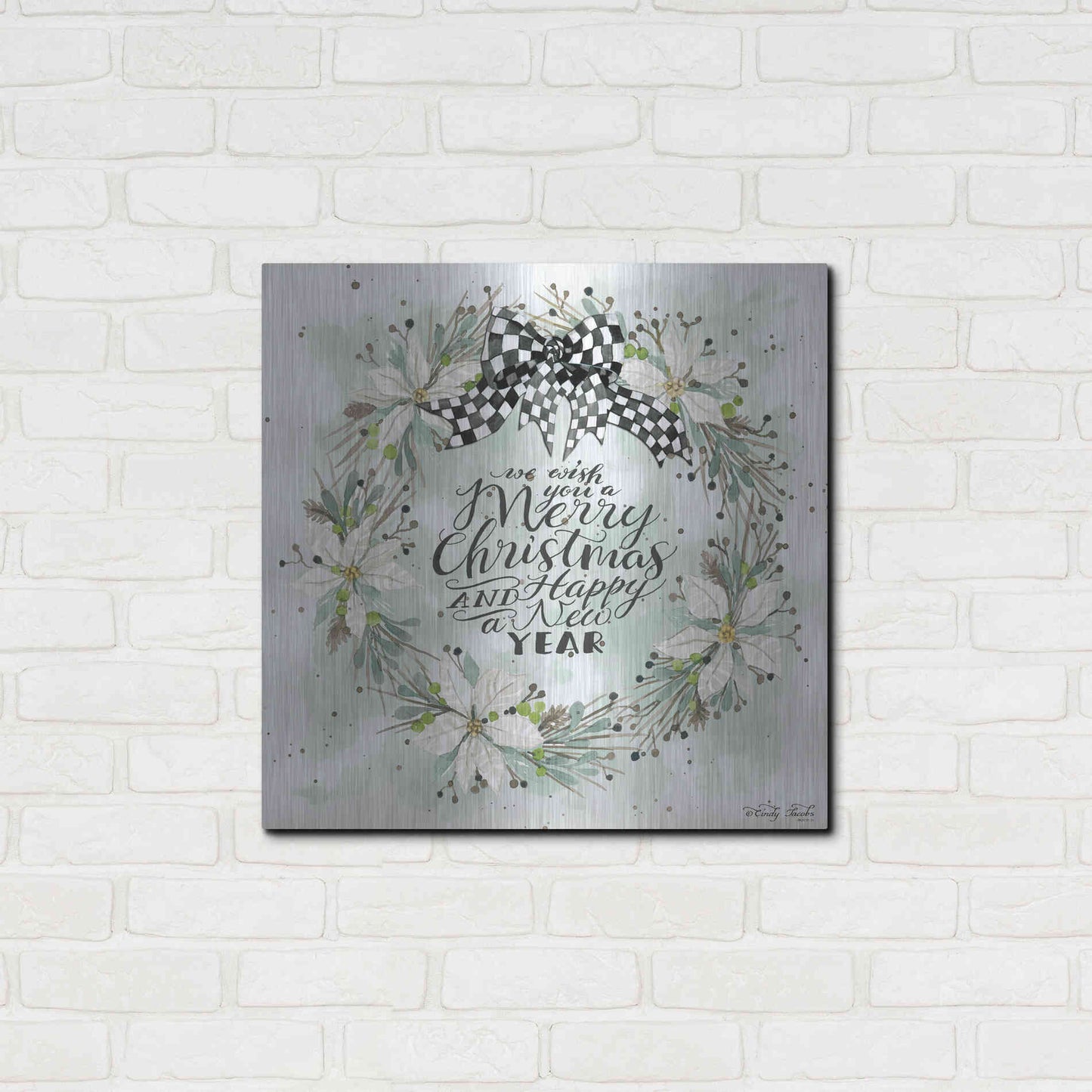 Luxe Metal Art 'We Wish You a Merry Christmas' by Cindy Jacobs, Metal Wall Art,24x24