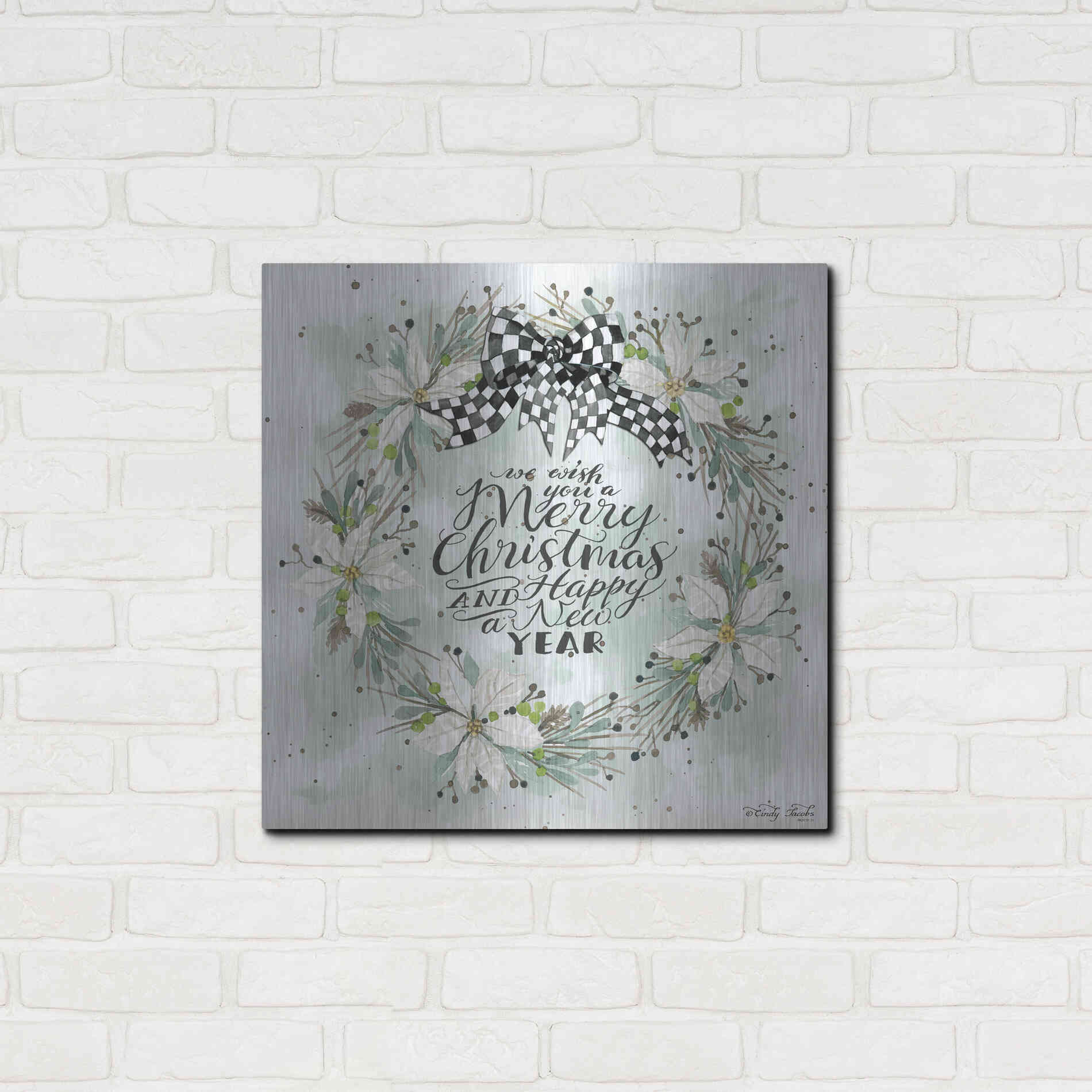 Luxe Metal Art 'We Wish You a Merry Christmas' by Cindy Jacobs, Metal Wall Art,24x24