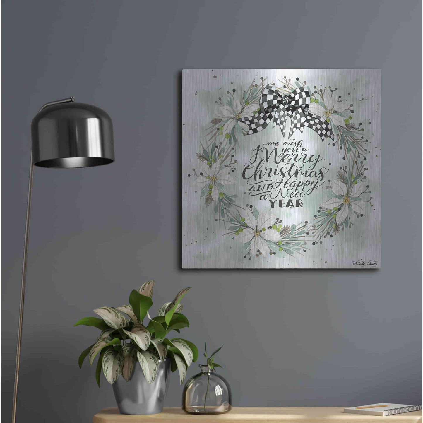 Luxe Metal Art 'We Wish You a Merry Christmas' by Cindy Jacobs, Metal Wall Art,24x24