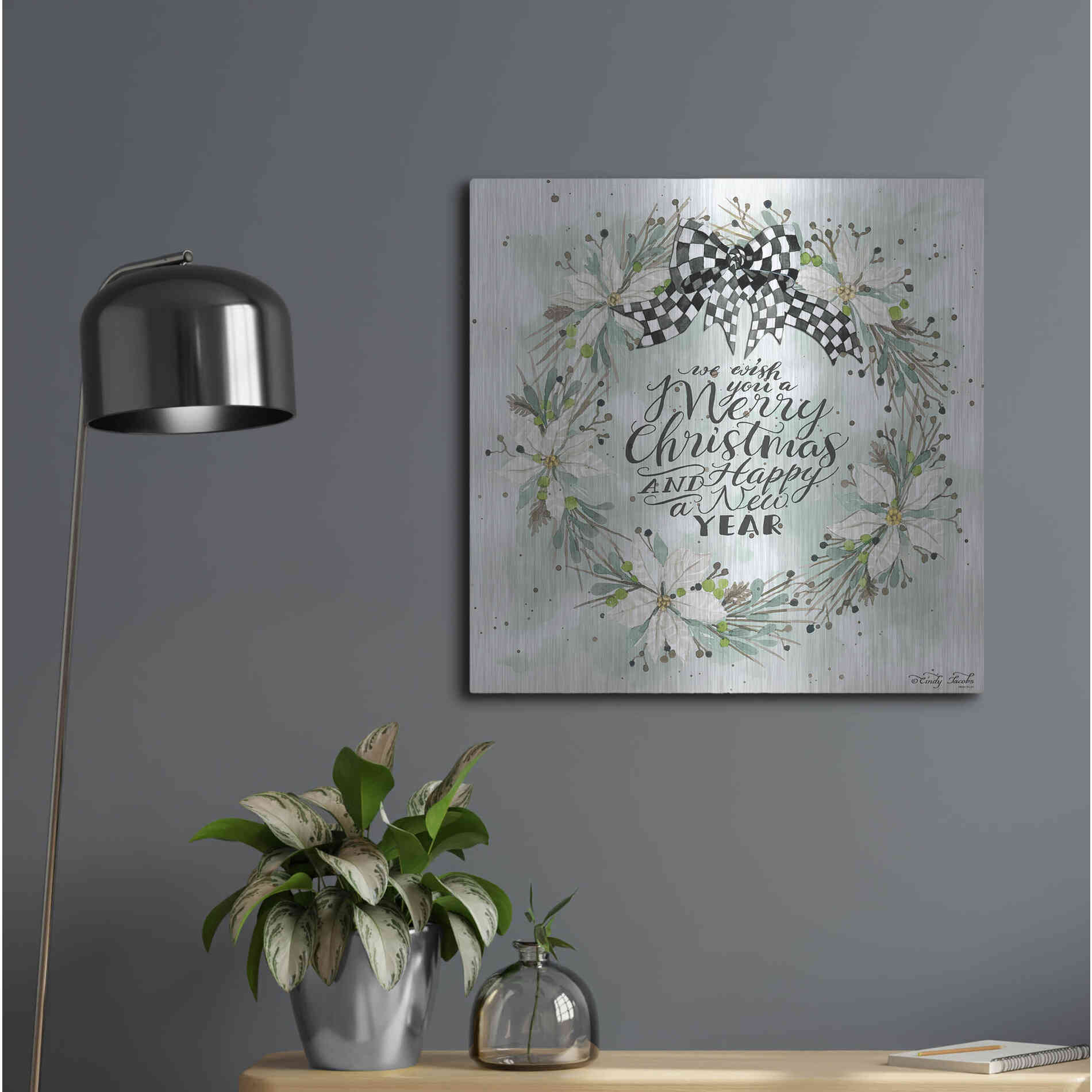 Luxe Metal Art 'We Wish You a Merry Christmas' by Cindy Jacobs, Metal Wall Art,24x24