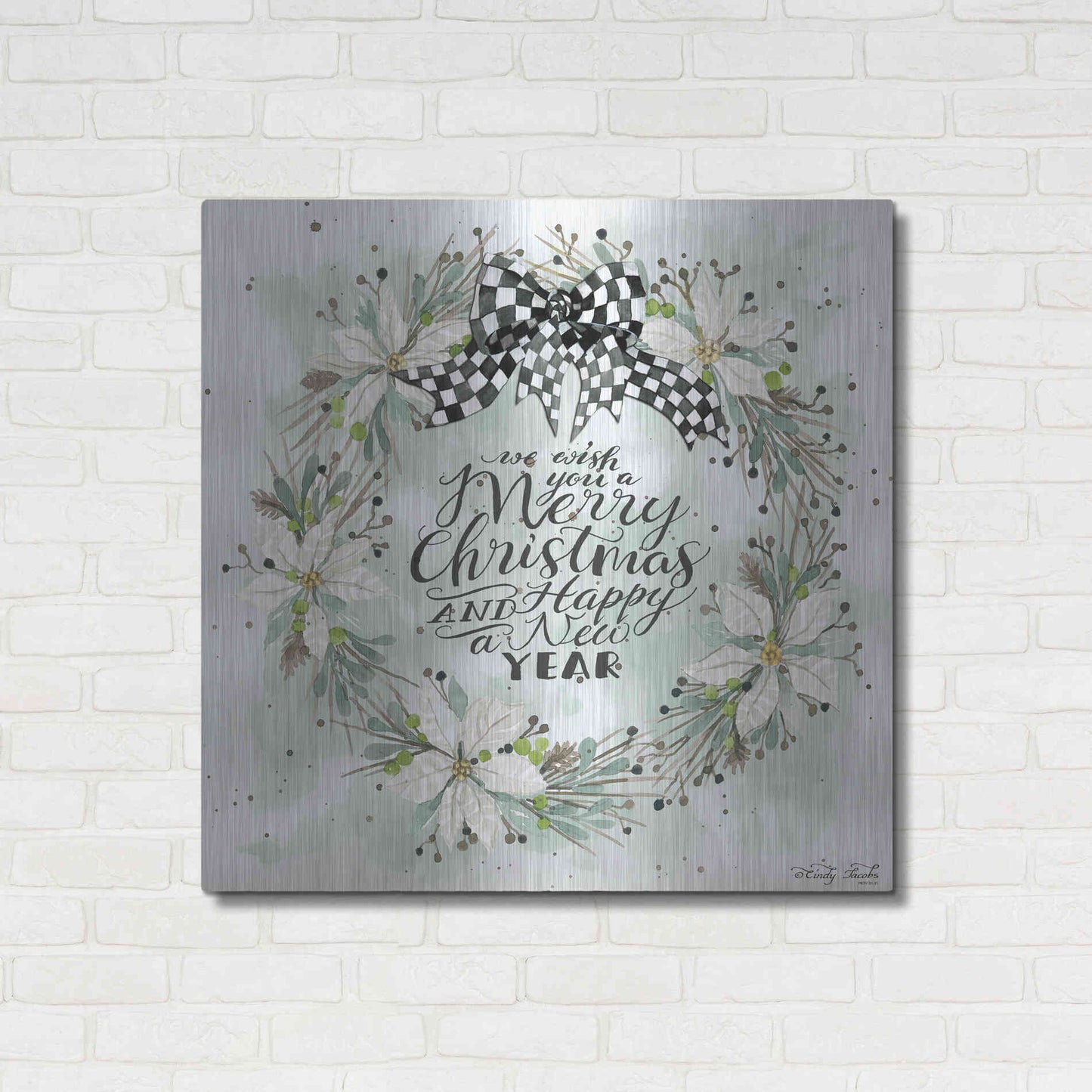 Luxe Metal Art 'We Wish You a Merry Christmas' by Cindy Jacobs, Metal Wall Art,36x36