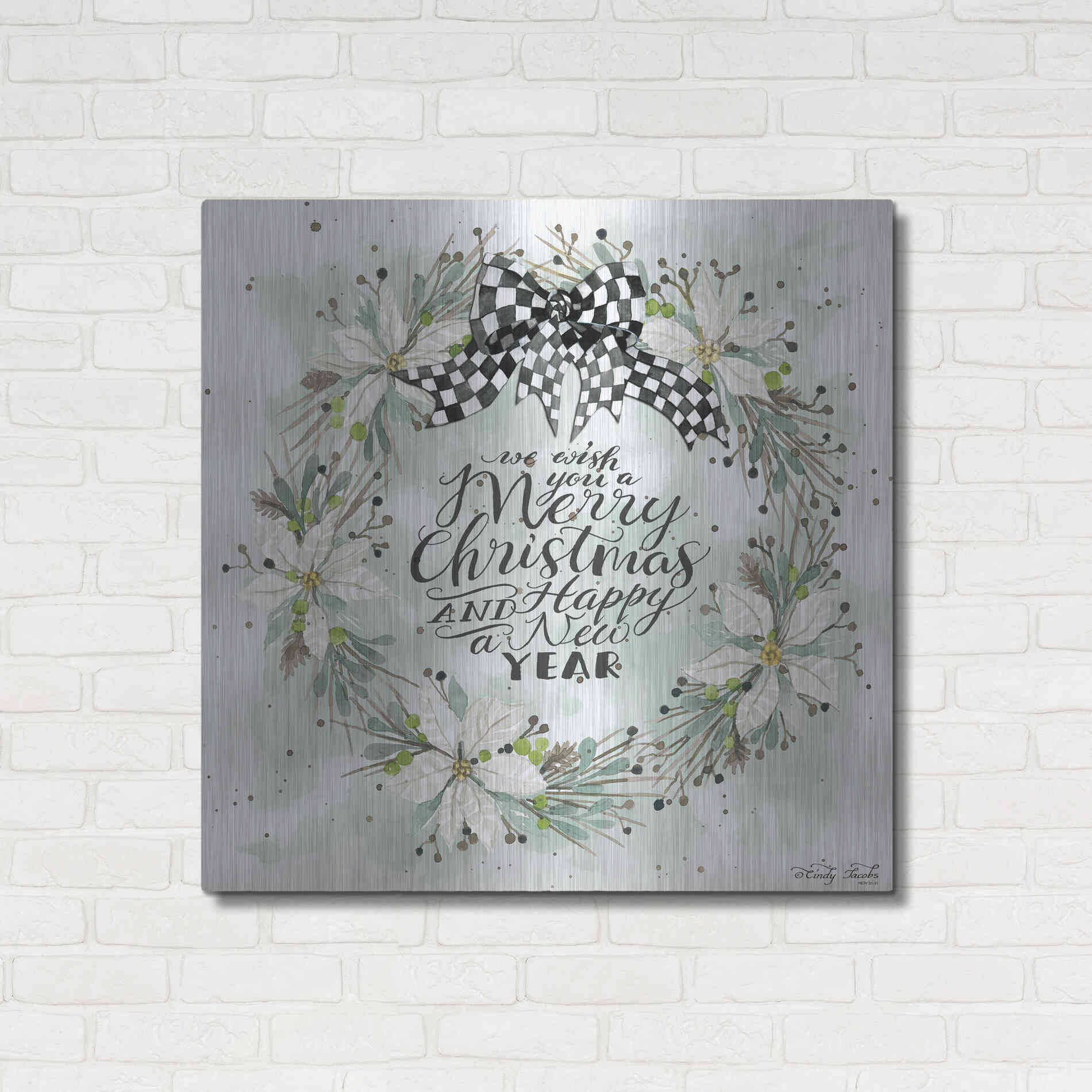 Luxe Metal Art 'We Wish You a Merry Christmas' by Cindy Jacobs, Metal Wall Art,36x36
