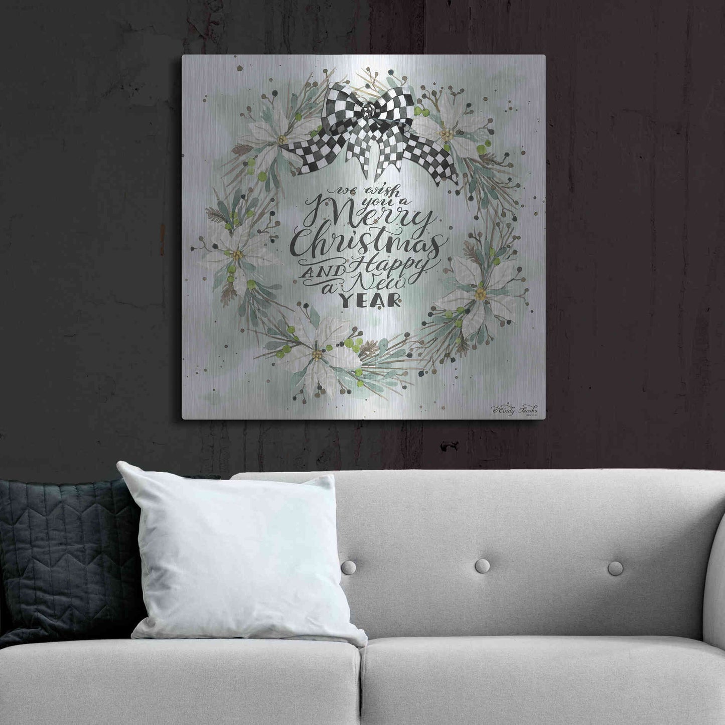 Luxe Metal Art 'We Wish You a Merry Christmas' by Cindy Jacobs, Metal Wall Art,36x36