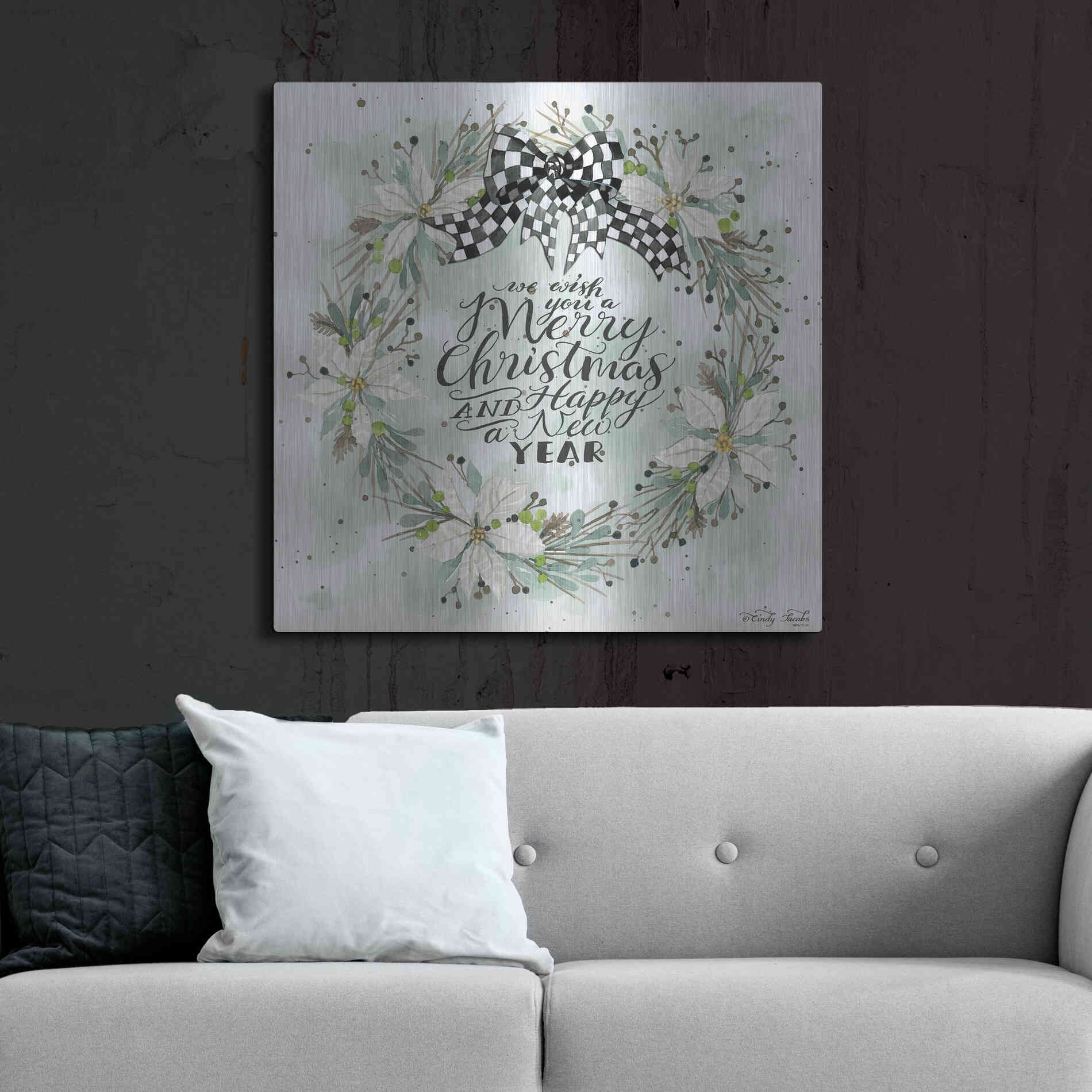 Luxe Metal Art 'We Wish You a Merry Christmas' by Cindy Jacobs, Metal Wall Art,36x36