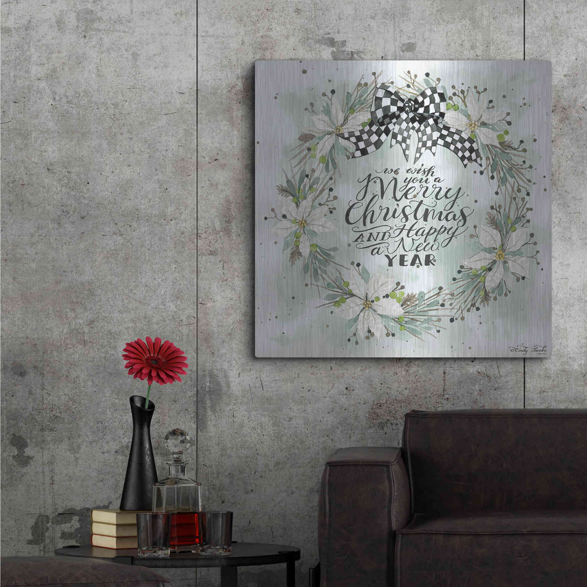 Luxe Metal Art 'We Wish You a Merry Christmas' by Cindy Jacobs, Metal Wall Art,36x36