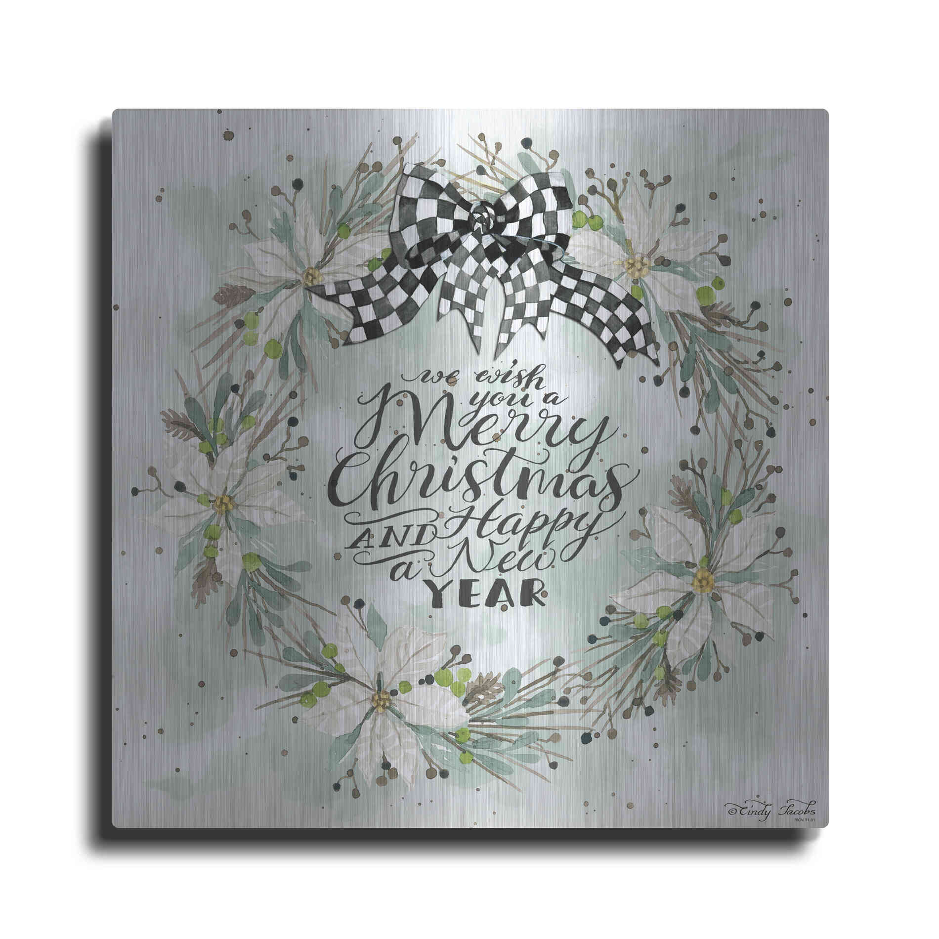 Luxe Metal Art 'We Wish You a Merry Christmas' by Cindy Jacobs, Metal Wall Art