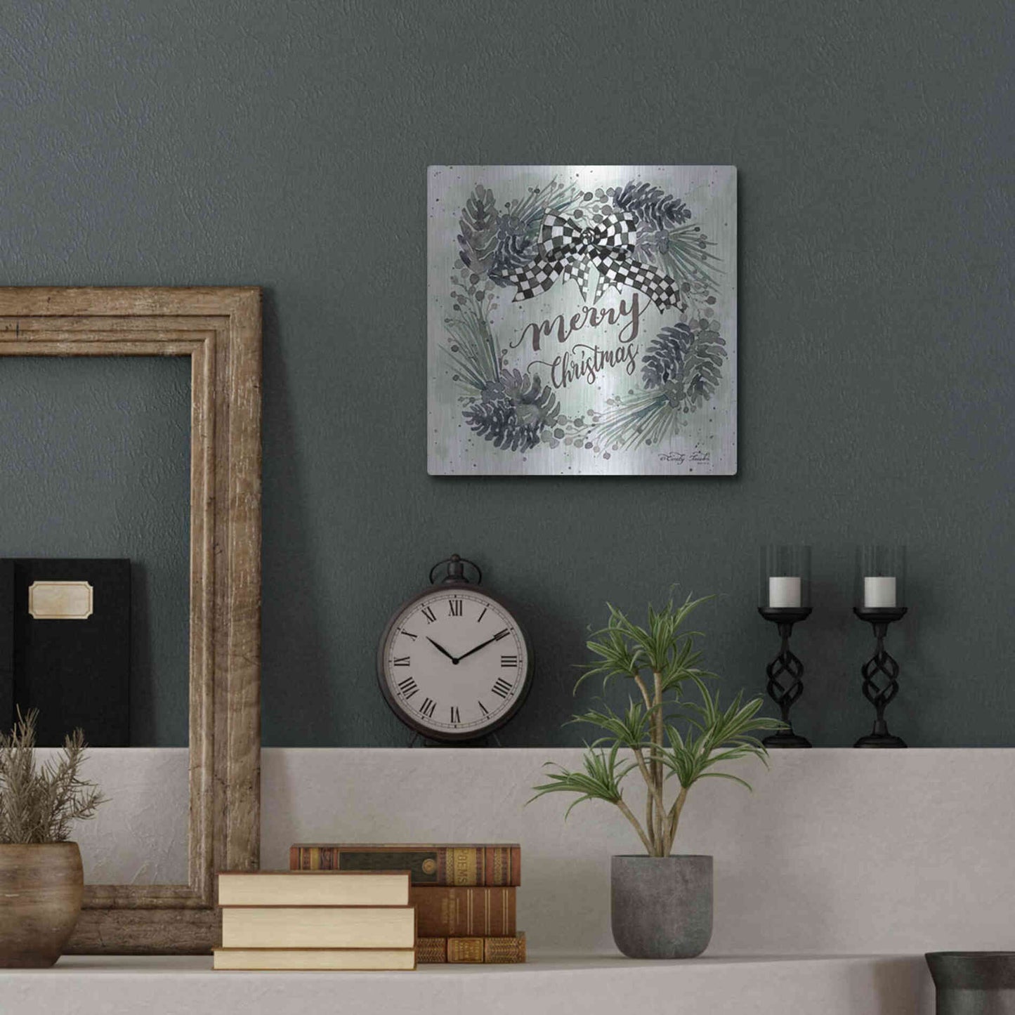 Luxe Metal Art 'Merry Christmas Wreath II' by Cindy Jacobs, Metal Wall Art,12x12