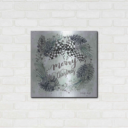 Luxe Metal Art 'Merry Christmas Wreath II' by Cindy Jacobs, Metal Wall Art,24x24