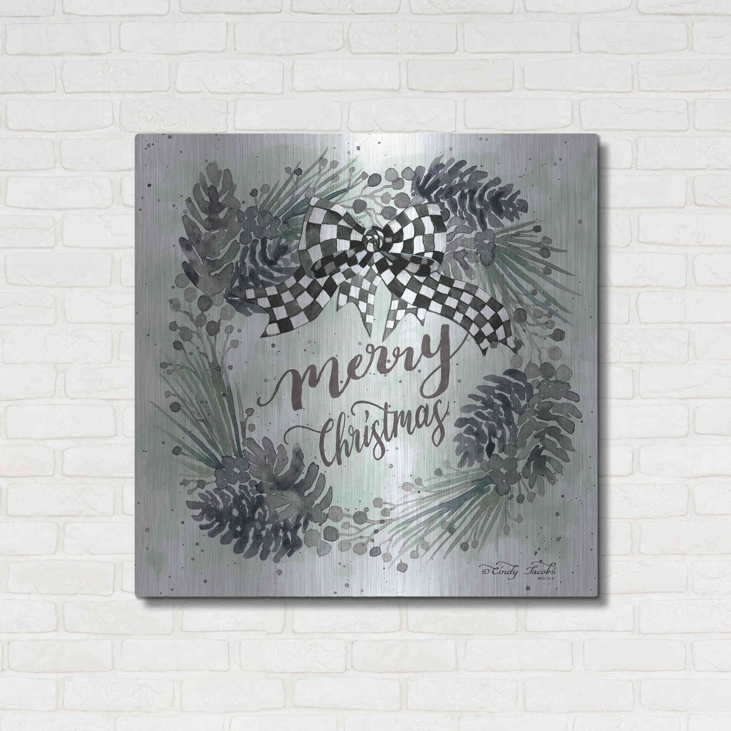 Luxe Metal Art 'Merry Christmas Wreath II' by Cindy Jacobs, Metal Wall Art,36x36