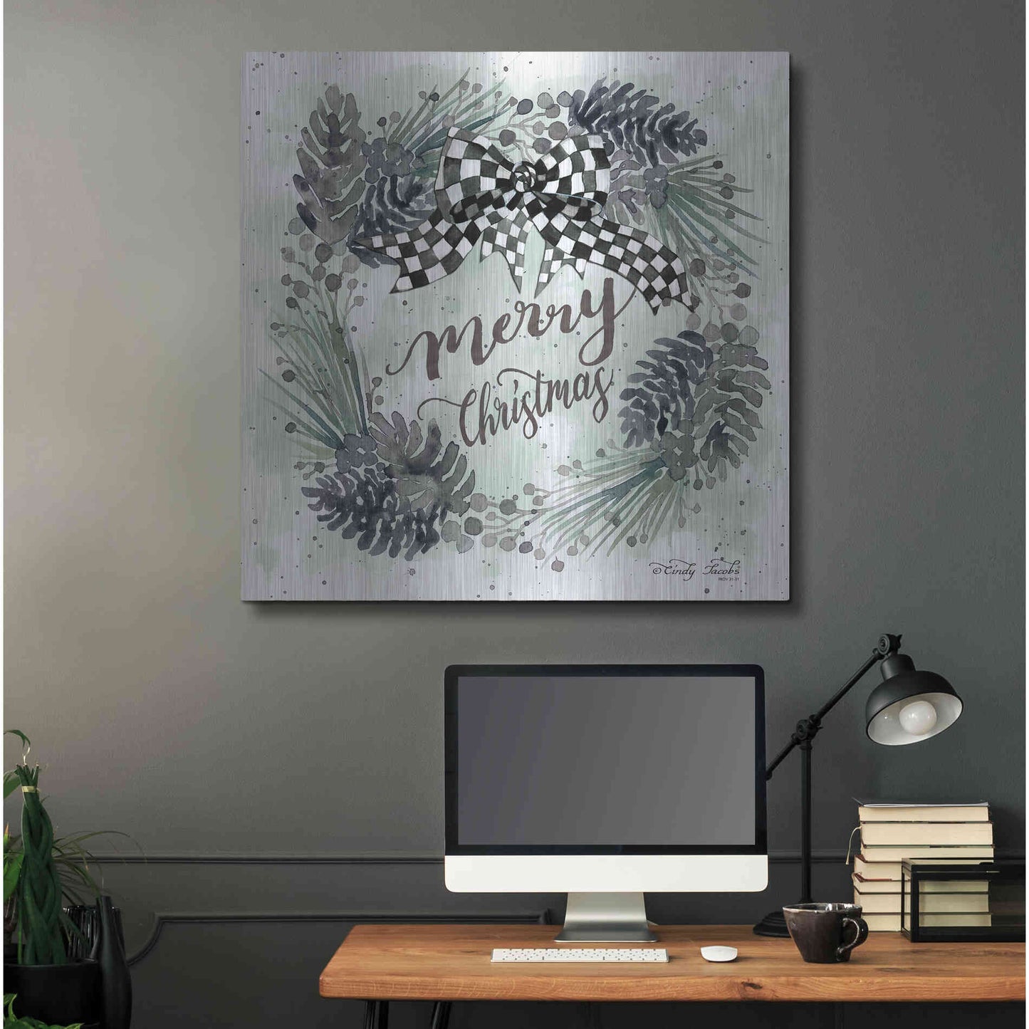Luxe Metal Art 'Merry Christmas Wreath II' by Cindy Jacobs, Metal Wall Art,36x36