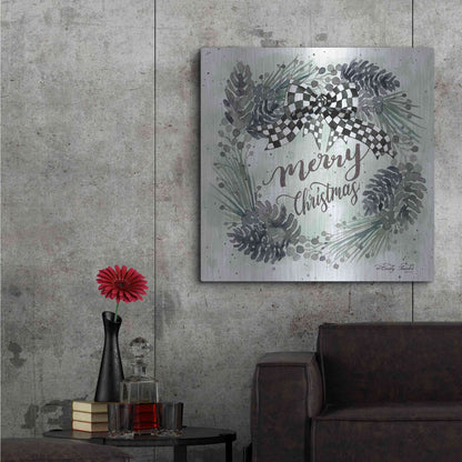 Luxe Metal Art 'Merry Christmas Wreath II' by Cindy Jacobs, Metal Wall Art,36x36