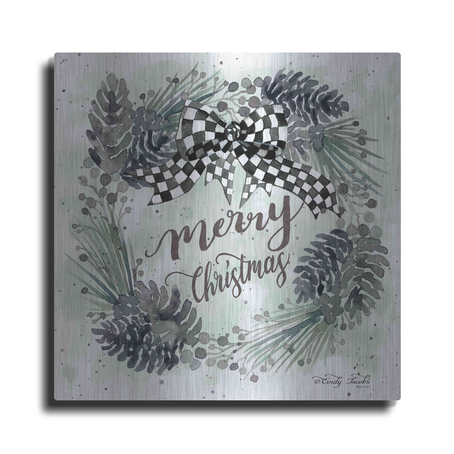 Luxe Metal Art 'Merry Christmas Wreath II' by Cindy Jacobs, Metal Wall Art