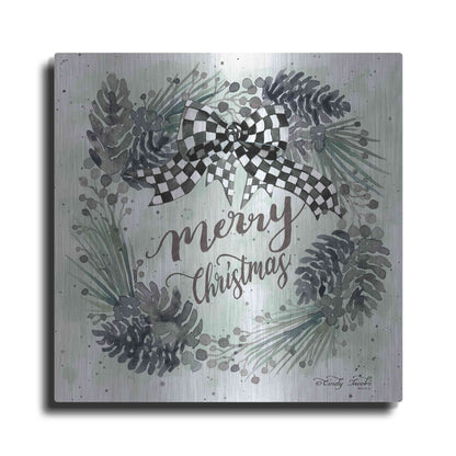 Luxe Metal Art 'Merry Christmas Wreath II' by Cindy Jacobs, Metal Wall Art