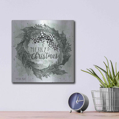 Luxe Metal Art 'Christmas and New Year Wreath' by Cindy Jacobs, Metal Wall Art,12x12