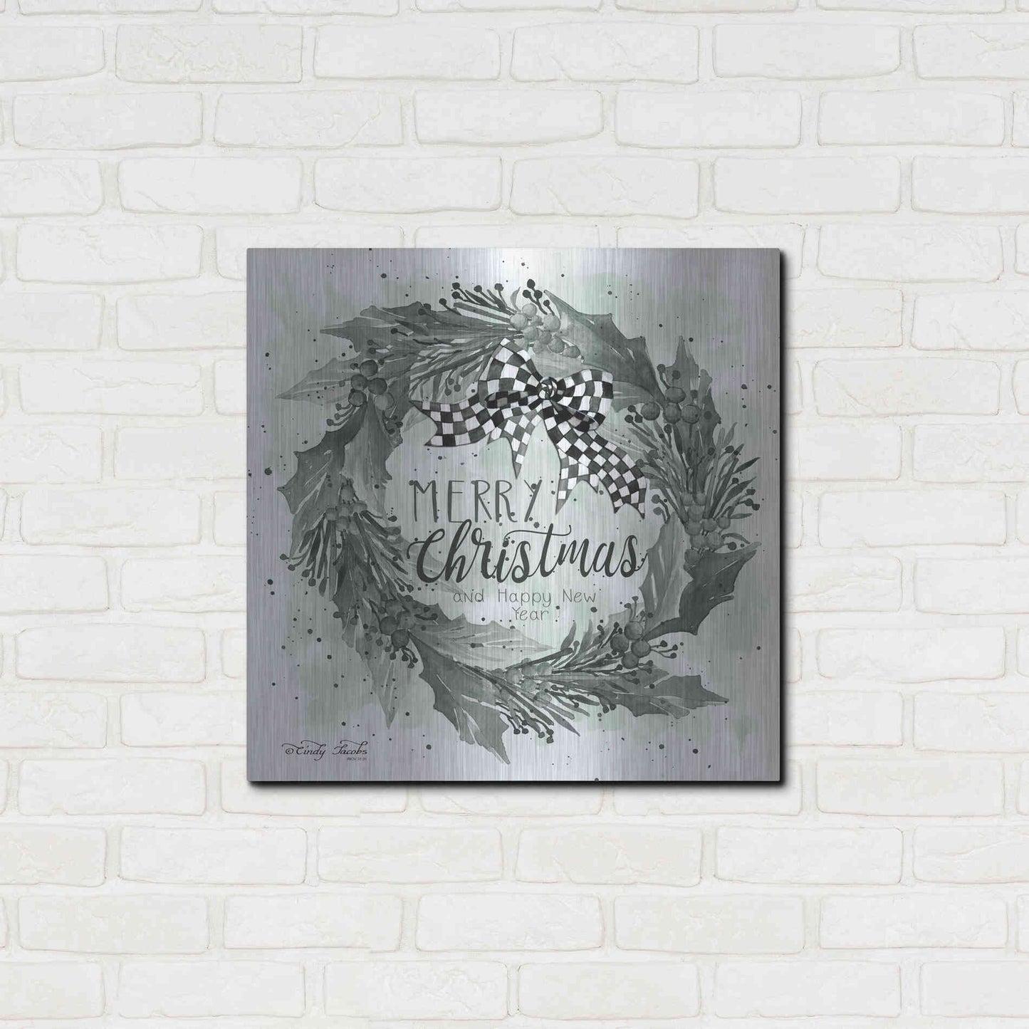 Luxe Metal Art 'Christmas and New Year Wreath' by Cindy Jacobs, Metal Wall Art,24x24