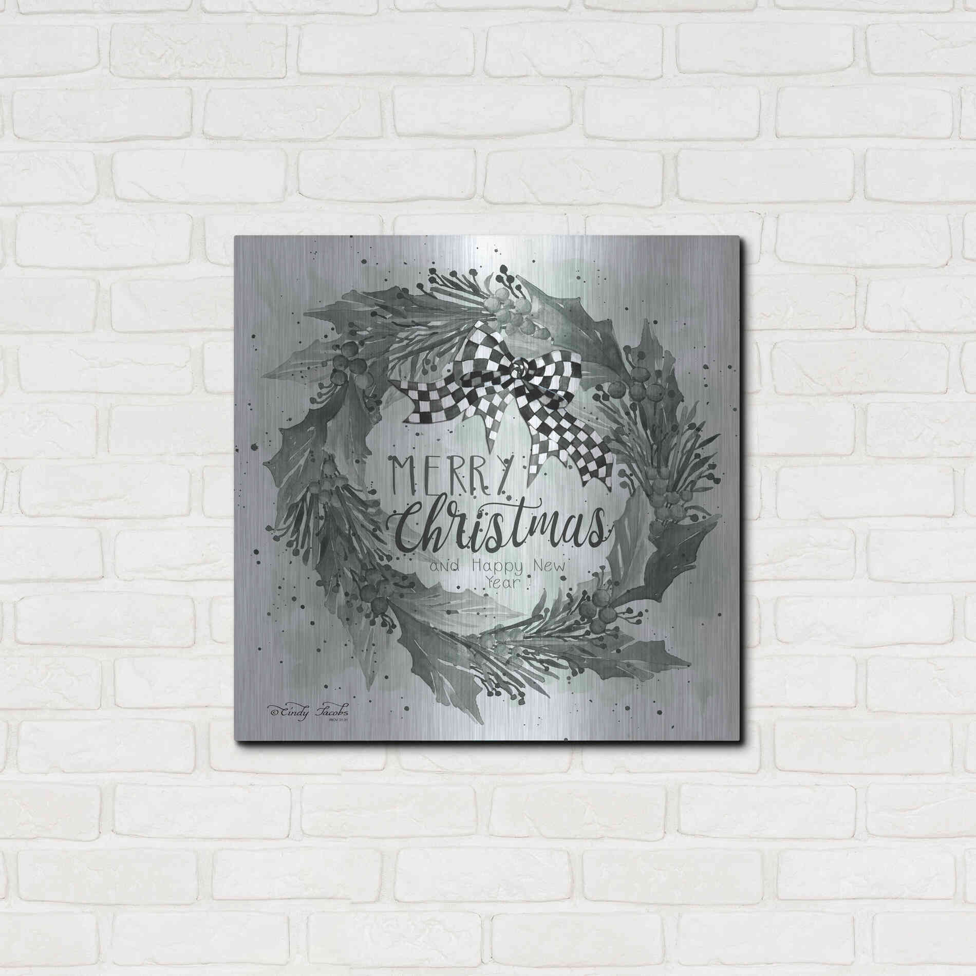 Luxe Metal Art 'Christmas and New Year Wreath' by Cindy Jacobs, Metal Wall Art,24x24