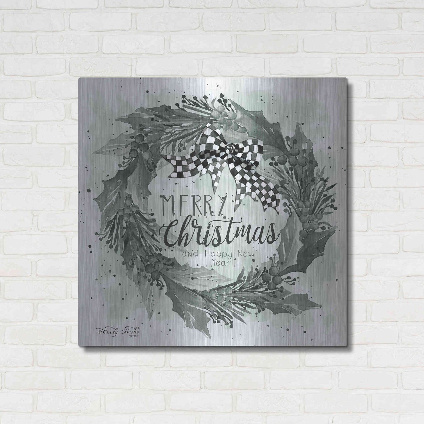 Luxe Metal Art 'Christmas and New Year Wreath' by Cindy Jacobs, Metal Wall Art,36x36