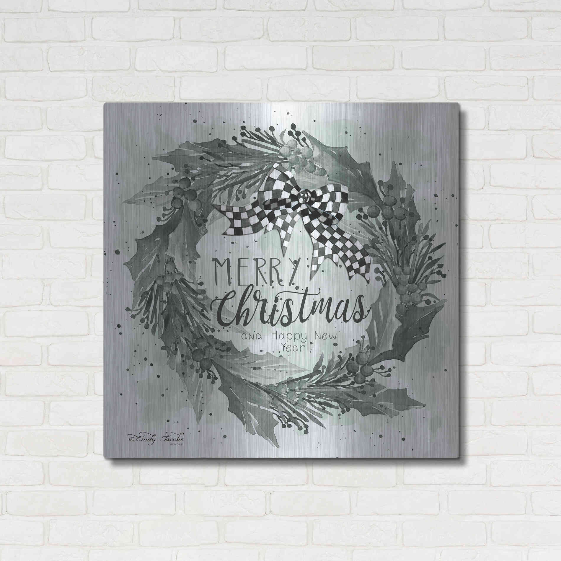 Luxe Metal Art 'Christmas and New Year Wreath' by Cindy Jacobs, Metal Wall Art,36x36