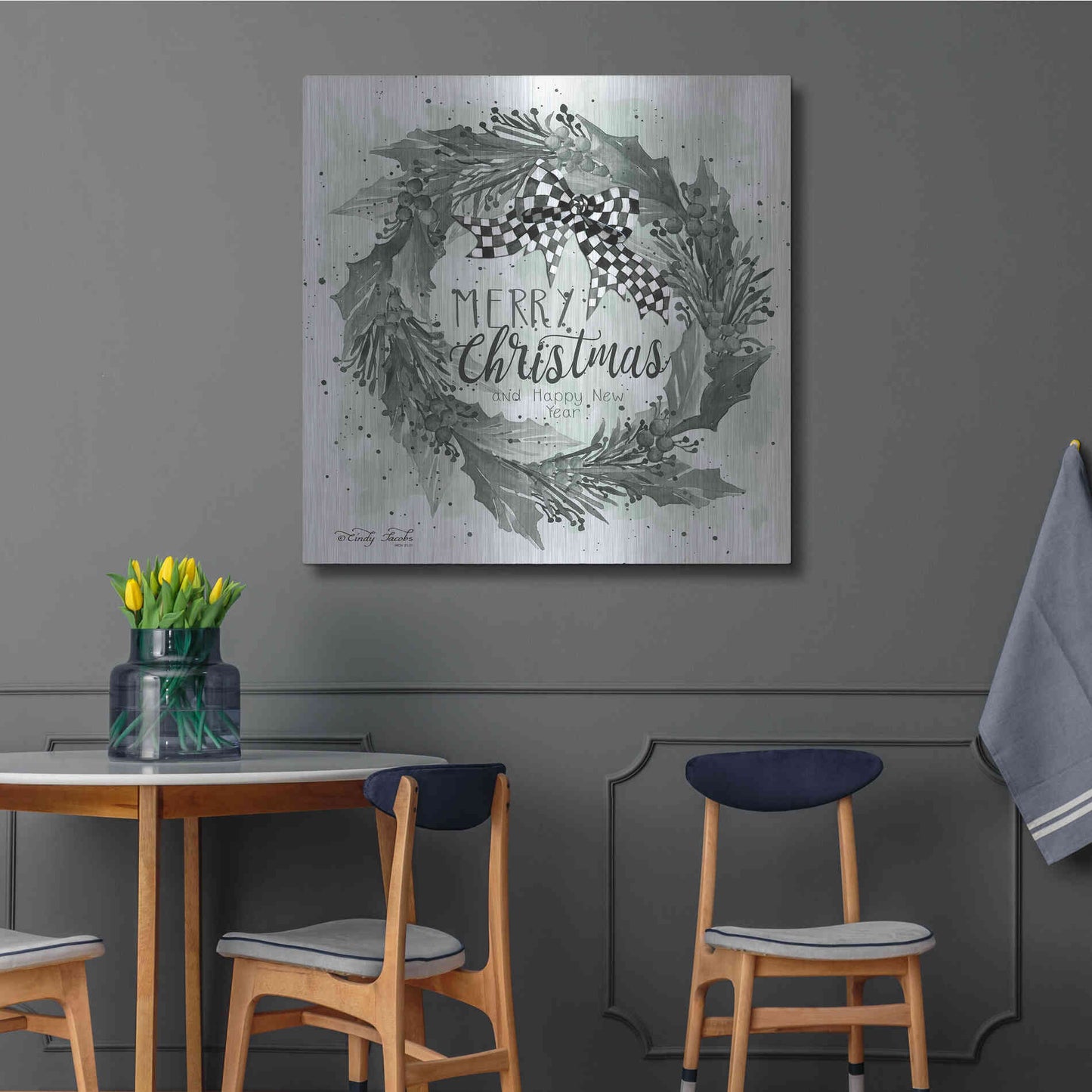 Luxe Metal Art 'Christmas and New Year Wreath' by Cindy Jacobs, Metal Wall Art,36x36