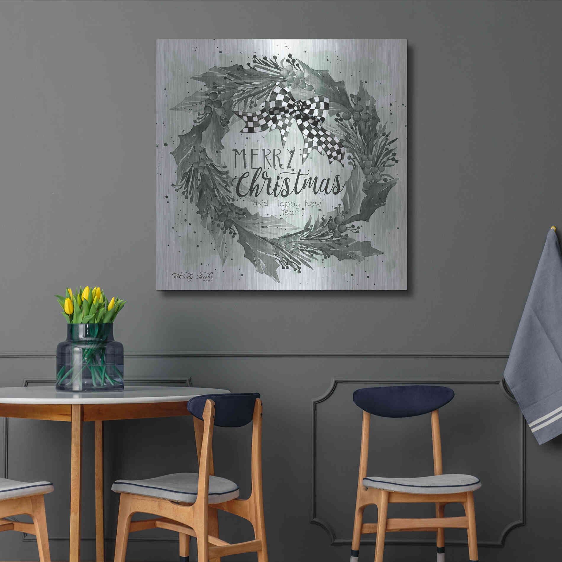 Luxe Metal Art 'Christmas and New Year Wreath' by Cindy Jacobs, Metal Wall Art,36x36