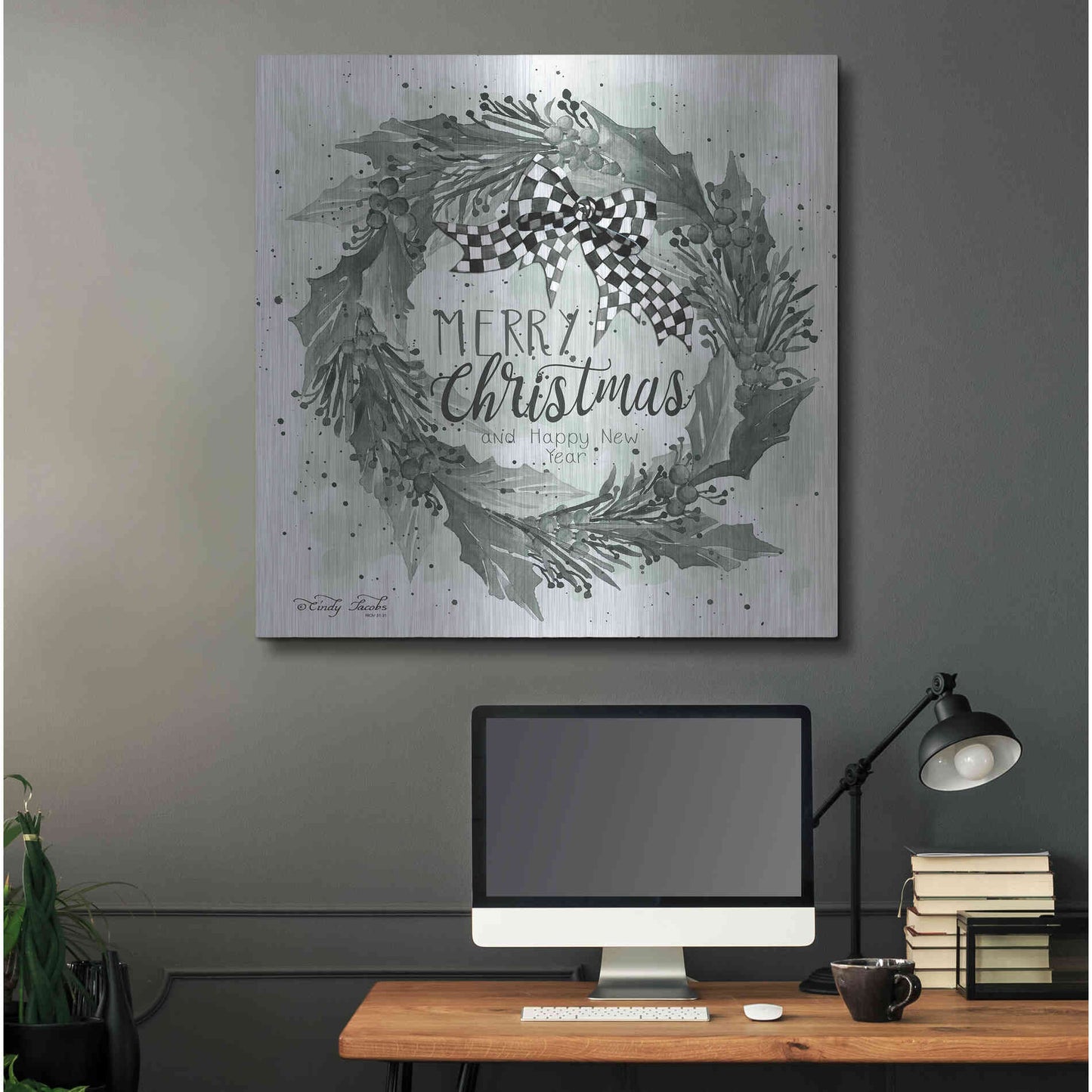 Luxe Metal Art 'Christmas and New Year Wreath' by Cindy Jacobs, Metal Wall Art,36x36