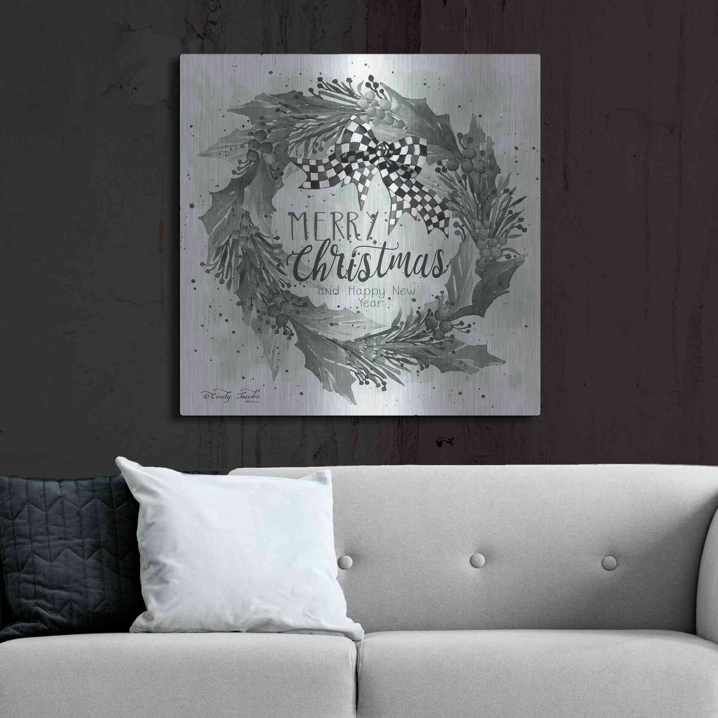Luxe Metal Art 'Christmas and New Year Wreath' by Cindy Jacobs, Metal Wall Art,36x36