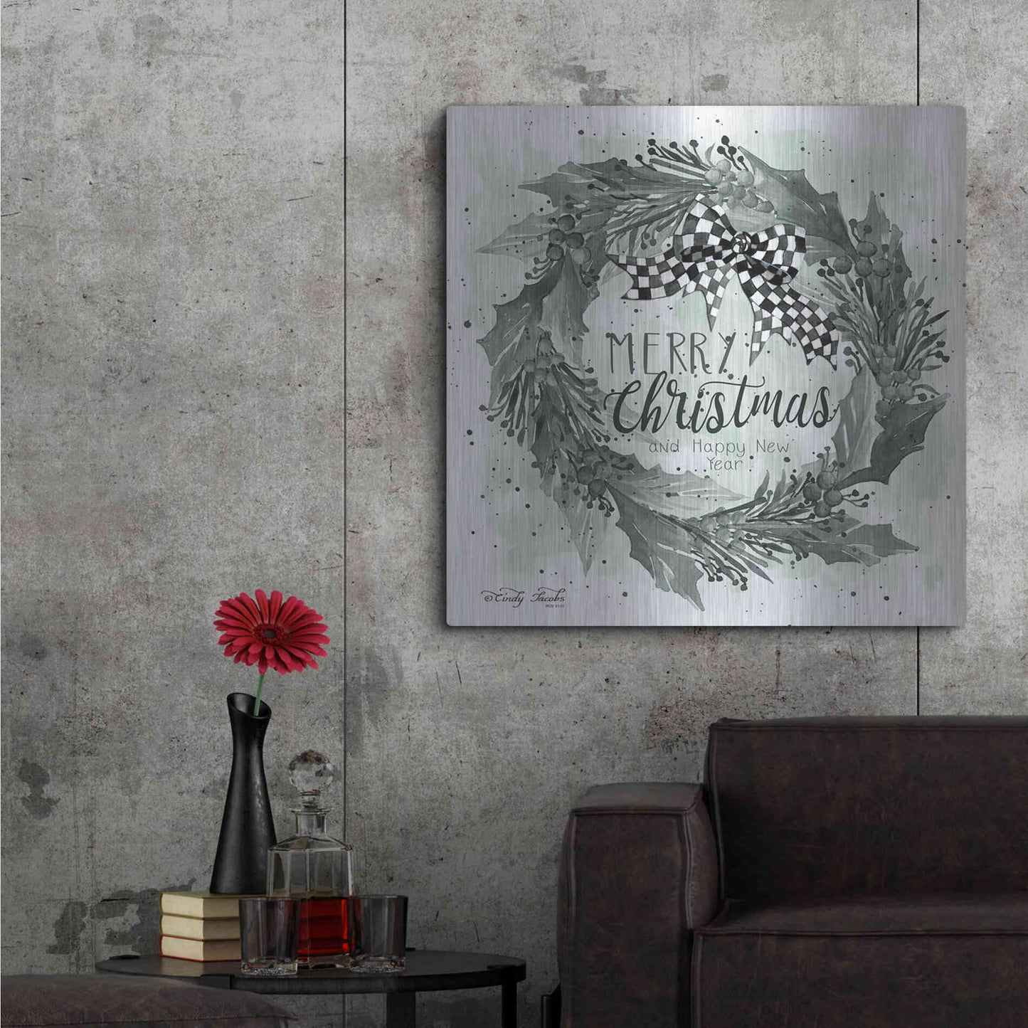 Luxe Metal Art 'Christmas and New Year Wreath' by Cindy Jacobs, Metal Wall Art,36x36