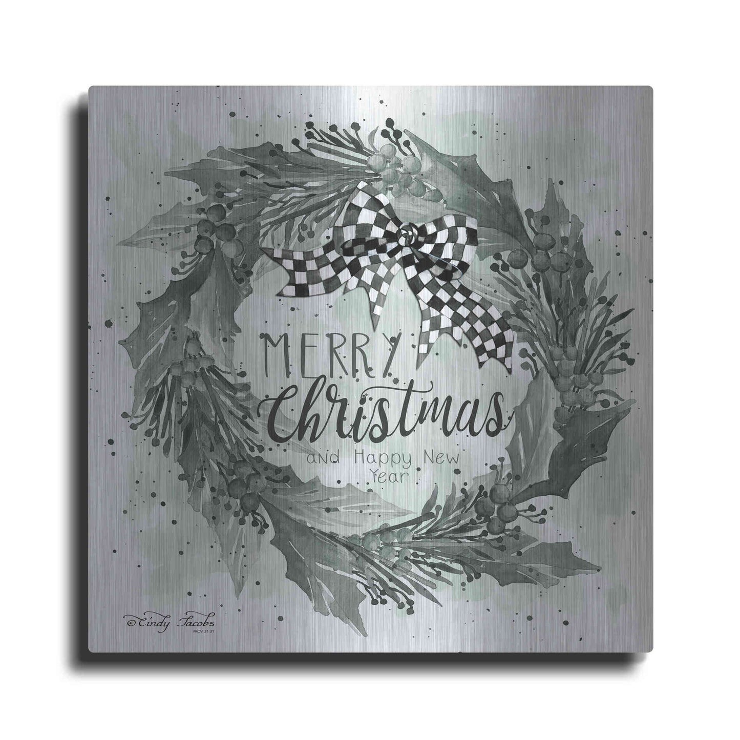 Luxe Metal Art 'Christmas and New Year Wreath' by Cindy Jacobs, Metal Wall Art
