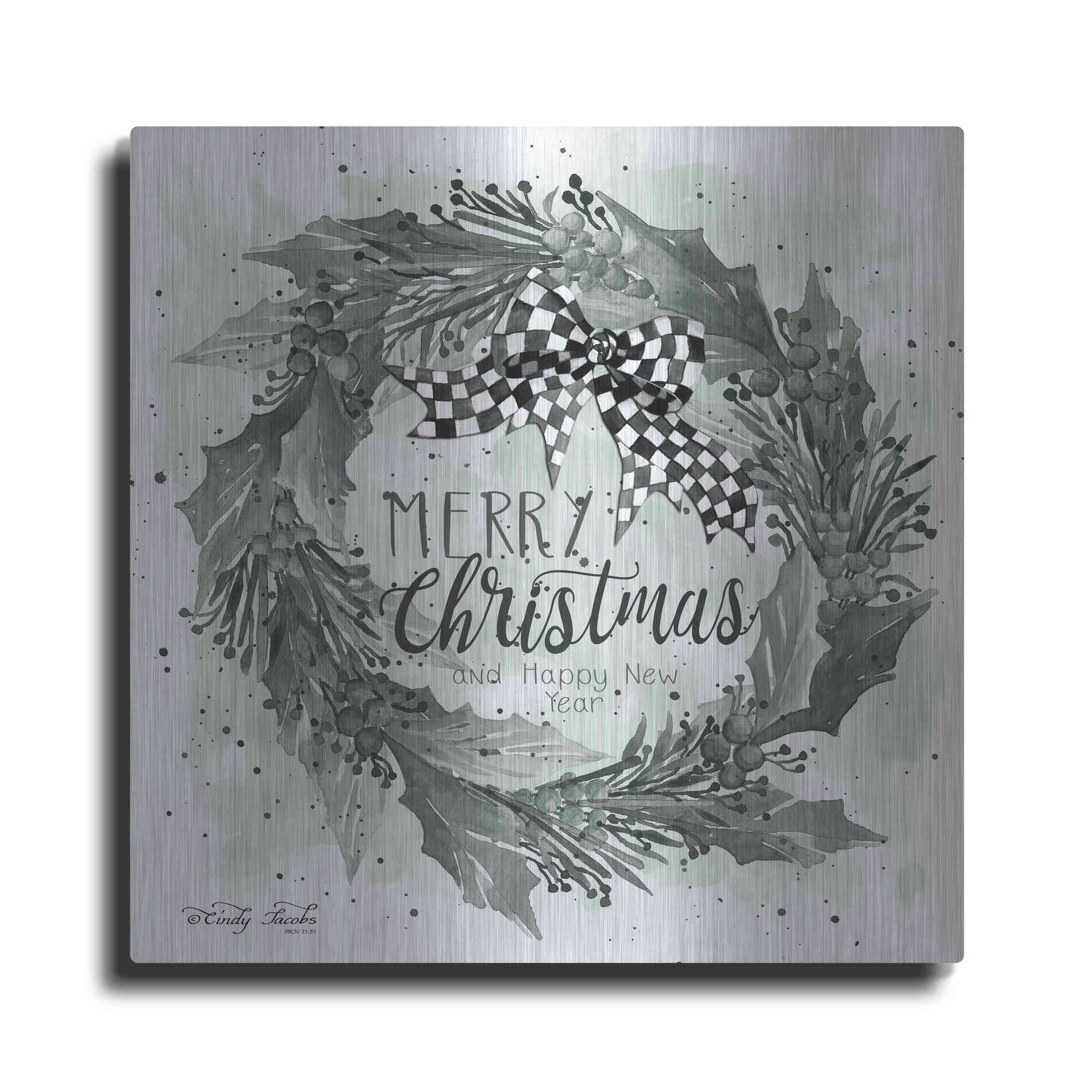 Luxe Metal Art 'Christmas and New Year Wreath' by Cindy Jacobs, Metal Wall Art