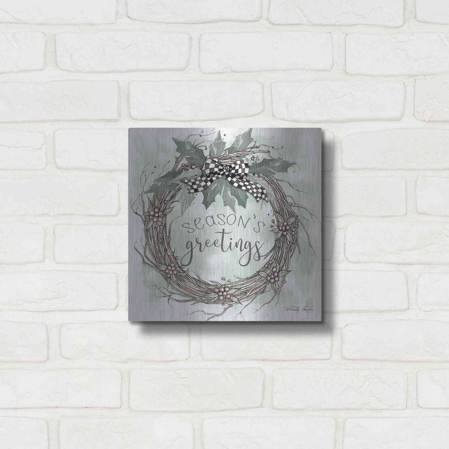 Luxe Metal Art 'Season's Greetings' by Cindy Jacobs, Metal Wall Art,12x12